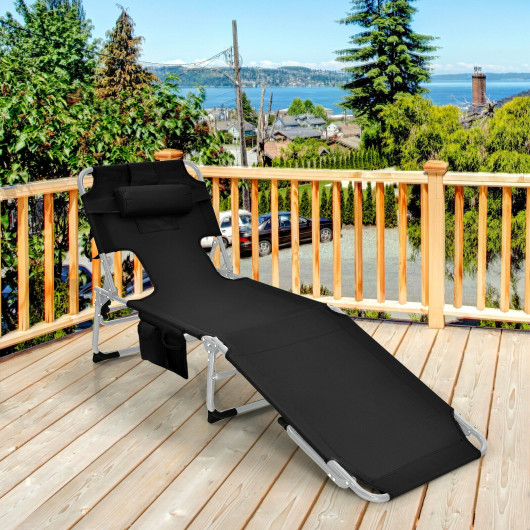 Folding Beach Lounge Chair with Pillow for Outdoor-Black - Image 4