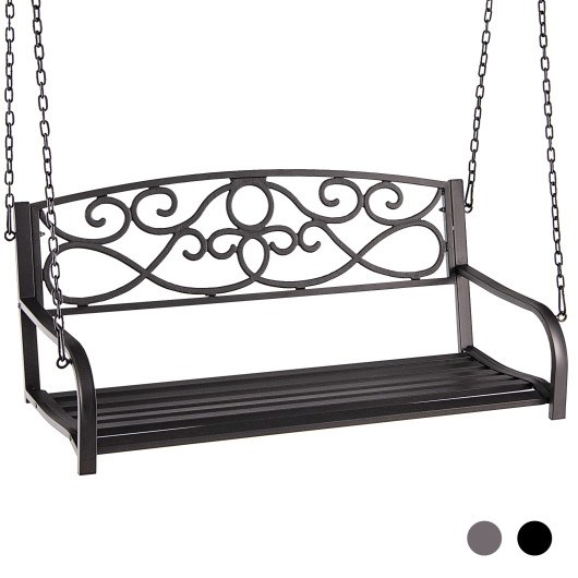 Outdoor 2-Person Metal Porch Swing Chair with Chains-Brown - Image 4