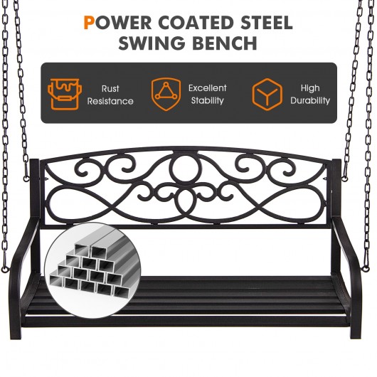 Outdoor 2-Person Metal Porch Swing Chair with Chains-Brown - Image 6
