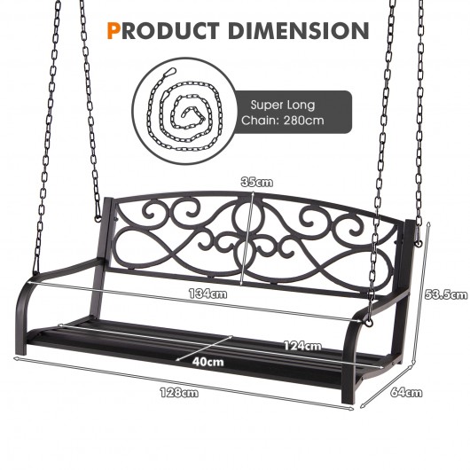 Outdoor 2-Person Metal Porch Swing Chair with Chains-Brown - Image 5