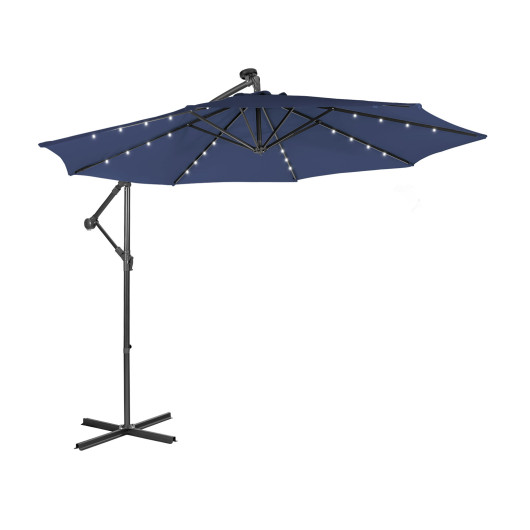 10 Feet Patio Solar Powered Cantilever Umbrella with Tilting System-Navy - Image 2