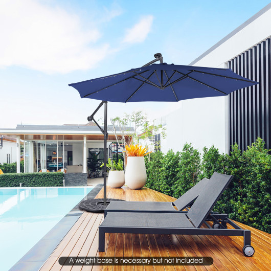 10 Feet Patio Solar Powered Cantilever Umbrella with Tilting System-Navy - Image 3