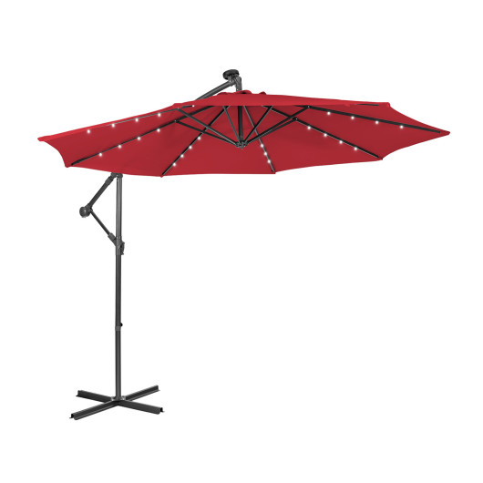 10 Feet Patio Solar Powered Cantilever Umbrella with Tilting System-Red - Image 2
