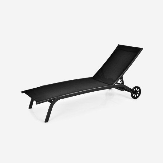 6-Poisition Adjustable Outdoor Chaise Recliner with Wheels-Black - Image 6