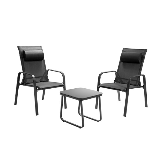 3 Pieces Patio Bistro Furniture Set with Adjustable Backrest-Black - Image 6