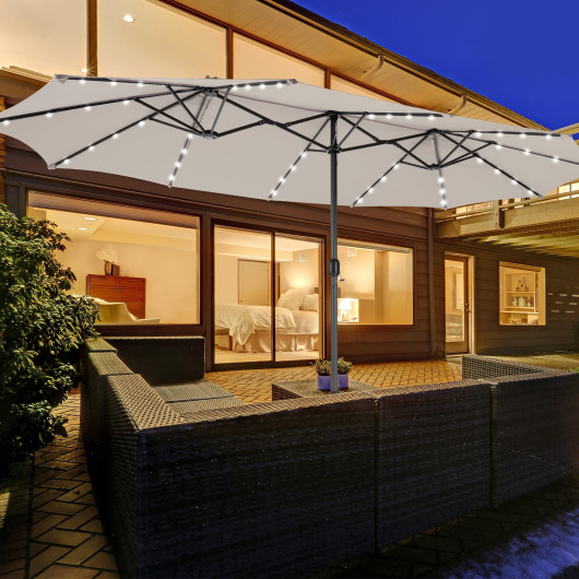 15 Feet Double-Sided Patio Umbrella with 48 LED Lights-Beige - Image 3