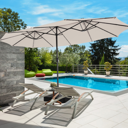 15 Feet Double-Sided Patio Umbrella with 48 LED Lights-Beige - Image 4