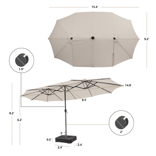 15 Feet Double-Sided Patio Umbrella with 48 LED Lights-Beige - Image 6
