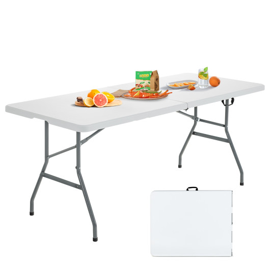 Portable Folding Camping Table with Carrying Handle for Picnic-White - Image 2