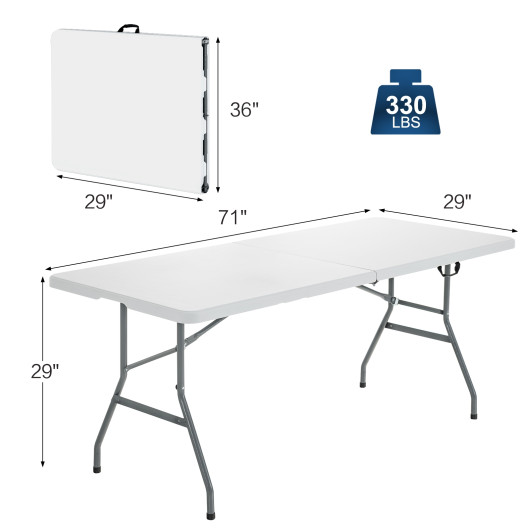 Portable Folding Camping Table with Carrying Handle for Picnic-White - Image 3