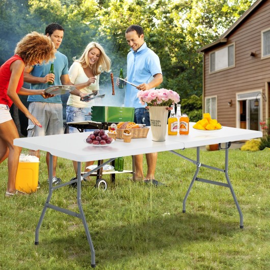 Portable Folding Camping Table with Carrying Handle for Picnic-White - Image 4