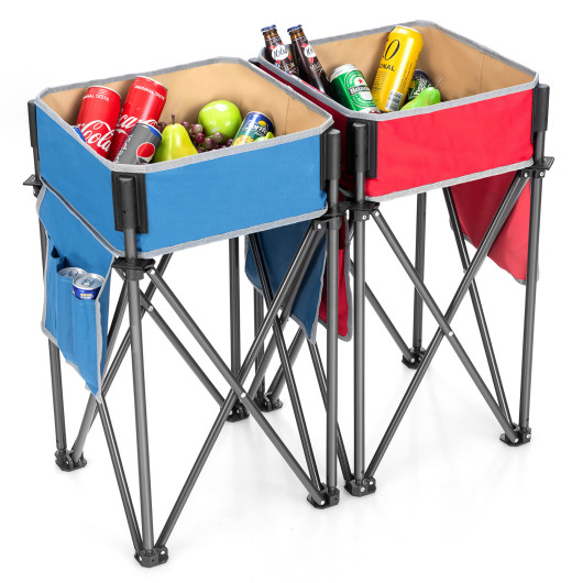 2 Pieces Folding Camping Tables with Large Capacity Storage Sink for Picnic - Image 5