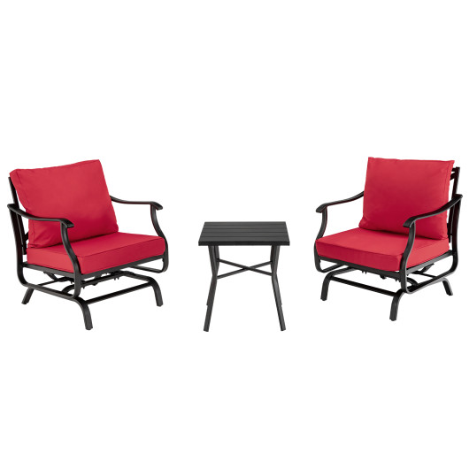 3 Piece Patio Rocking Chair Set with Coffee Table-Red - Image 6