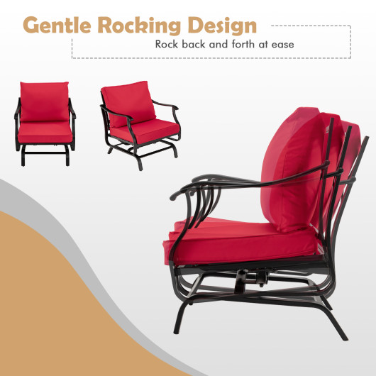 3 Piece Patio Rocking Chair Set with Coffee Table-Red - Image 5