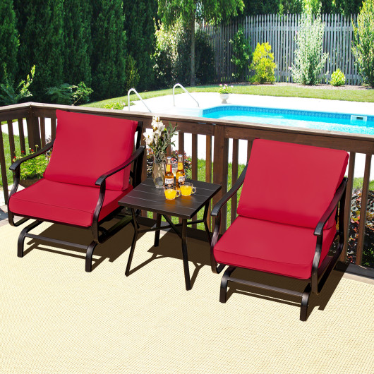 3 Piece Patio Rocking Chair Set with Coffee Table-Red - Image 4