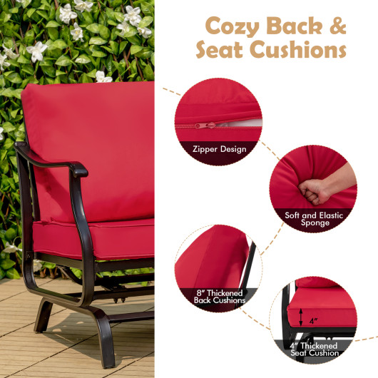 3 Piece Patio Rocking Chair Set with Coffee Table-Red - Image 2