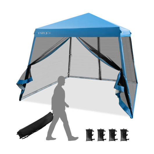 10 x 10 Feet Pop Up Canopy with with Mesh Sidewalls and Roller Bag-Blue - Image 4