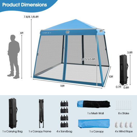 10 x 10 Feet Pop Up Canopy with with Mesh Sidewalls and Roller Bag-Blue - Image 2