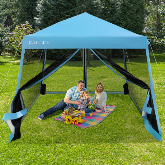 10 x 10 Feet Pop Up Canopy with with Mesh Sidewalls and Roller Bag-Blue - Image 5