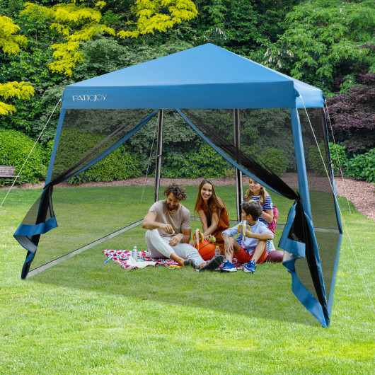 10 x 10 Feet Pop Up Canopy with with Mesh Sidewalls and Roller Bag-Blue - Image 6