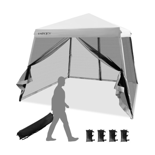 10 x 10 Feet Pop Up Canopy with with Mesh Sidewalls and Roller Bag-Gray - Image 2