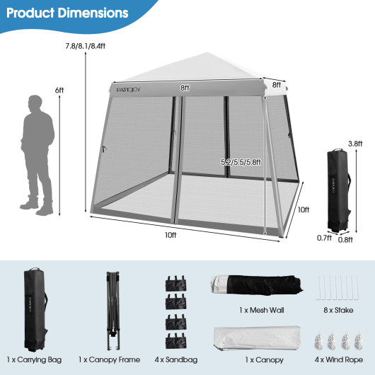 10 x 10 Feet Pop Up Canopy with with Mesh Sidewalls and Roller Bag-Gray - Image 3