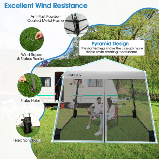 10 x 10 Feet Pop Up Canopy with with Mesh Sidewalls and Roller Bag-Gray - Image 4