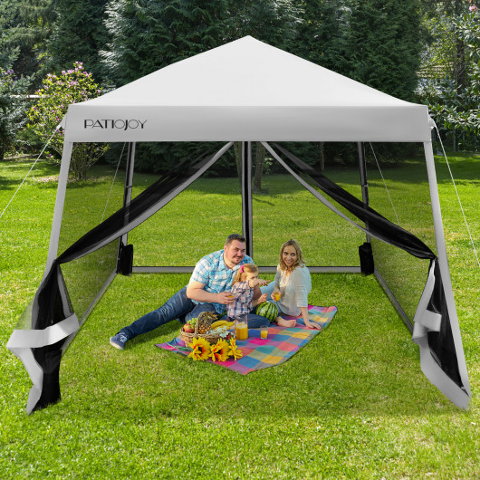 10 x 10 Feet Pop Up Canopy with with Mesh Sidewalls and Roller Bag-Gray - Image 5
