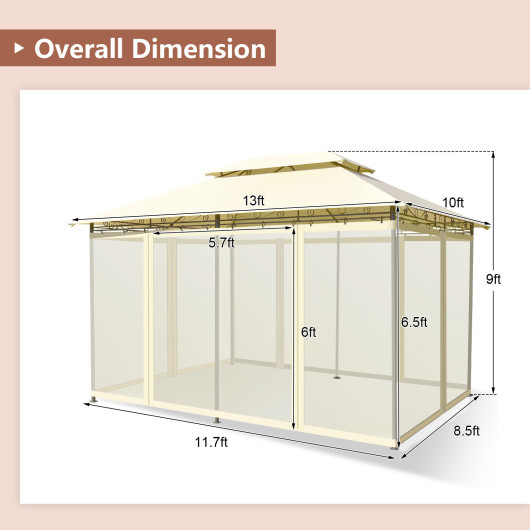 10 Feet x 13 Feet Tent Canopy Shelter with Removable Netting Sidewall-Beige - Image 2