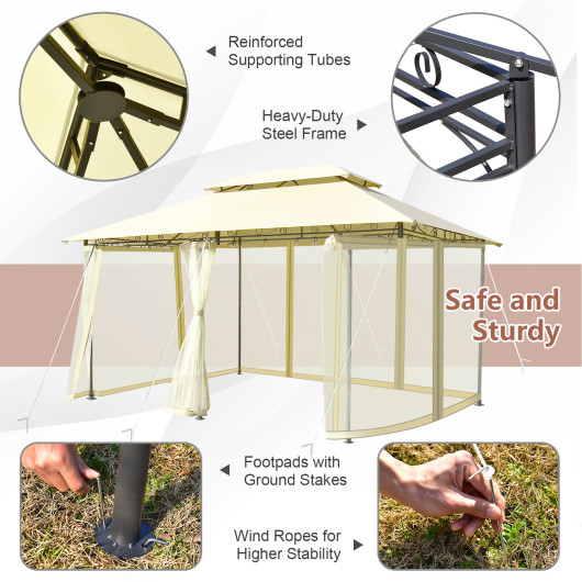 10 Feet x 13 Feet Tent Canopy Shelter with Removable Netting Sidewall-Beige - Image 4