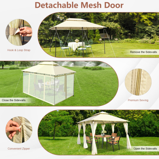 10 Feet x 13 Feet Tent Canopy Shelter with Removable Netting Sidewall-Beige - Image 5