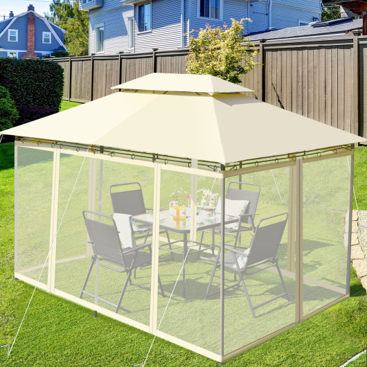 10 Feet x 13 Feet Tent Canopy Shelter with Removable Netting Sidewall-Beige - Image 6