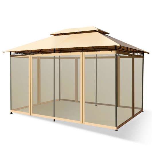 10 Feet x 13 Feet Tent Canopy Shelter with Removable Netting Sidewall-Tan - Image 4