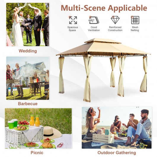 10 Feet x 13 Feet Tent Canopy Shelter with Removable Netting Sidewall-Tan - Image 2