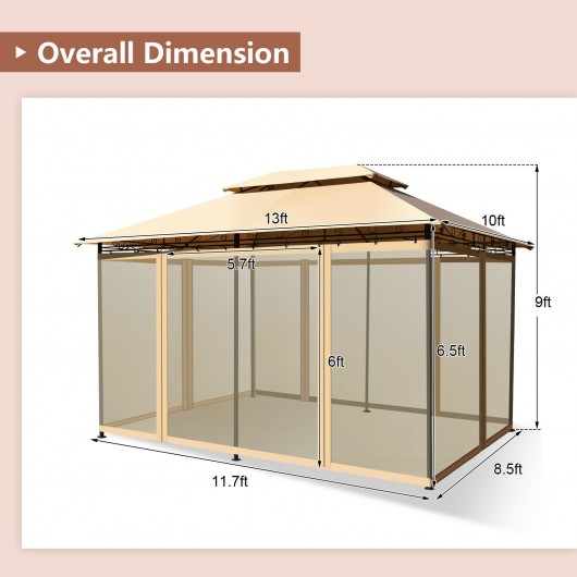 10 Feet x 13 Feet Tent Canopy Shelter with Removable Netting Sidewall-Tan - Image 3
