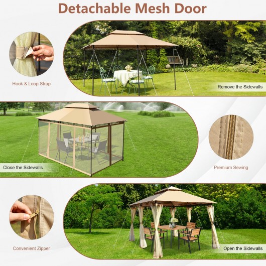 10 Feet x 13 Feet Tent Canopy Shelter with Removable Netting Sidewall-Tan - Image 5