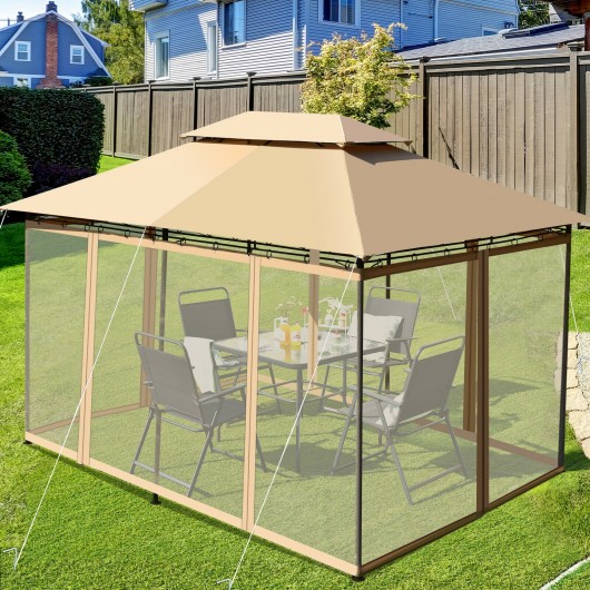10 Feet x 13 Feet Tent Canopy Shelter with Removable Netting Sidewall-Tan - Image 6