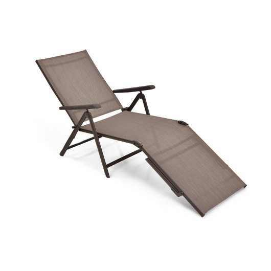 Patio Foldable Chaise Lounge Chair with Backrest and Footrest-Brown - Image 3