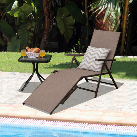 Patio Foldable Chaise Lounge Chair with Backrest and Footrest-Brown - Image 2