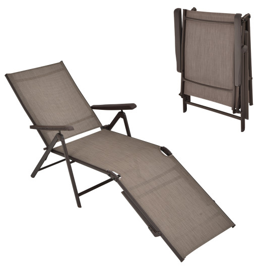 Patio Foldable Chaise Lounge Chair with Backrest and Footrest-Brown - Image 4