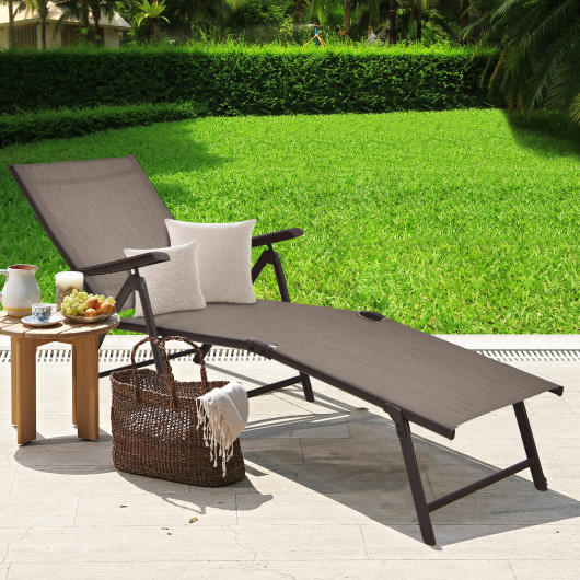 Patio Foldable Chaise Lounge Chair with Backrest and Footrest-Brown - Image 6