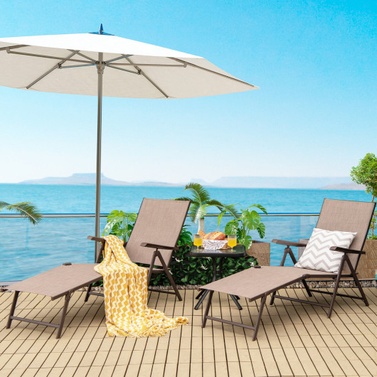 2 Pieces Foldable Chaise Lounge Chair with 2-Position Footrest-Brown - Image 6