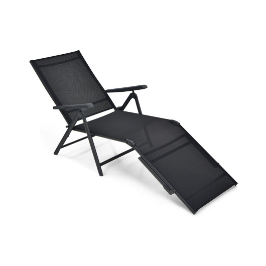 Patio Foldable Chaise Lounge Chair with Backrest and Footrest-Black - Image 6