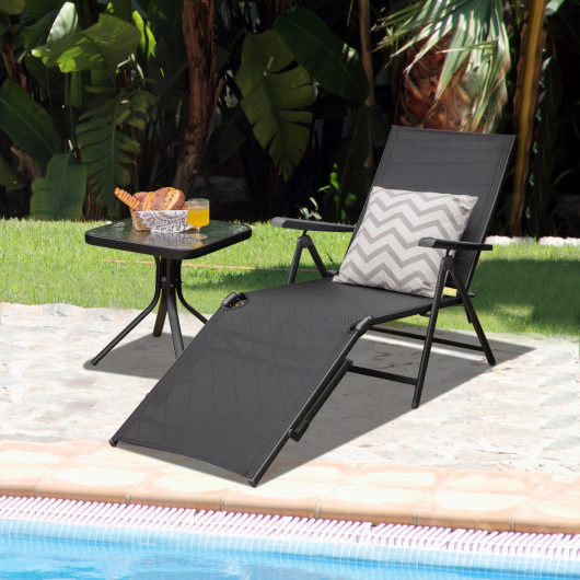Patio Foldable Chaise Lounge Chair with Backrest and Footrest-Black - Image 2