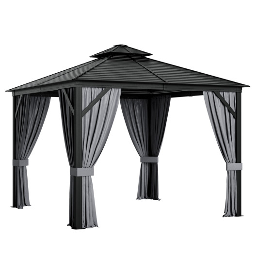 10 x 10 Feet Double-Top Hardtop Gazebo with Galvanized Steel Roof-Gray - Image 3