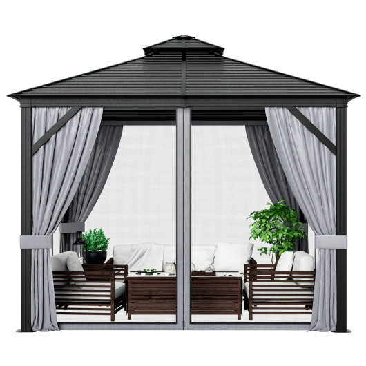 10 x 10 Feet Double-Top Hardtop Gazebo with Galvanized Steel Roof-Gray - Image 4