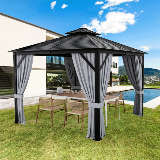 10 x 10 Feet Double-Top Hardtop Gazebo with Galvanized Steel Roof-Gray - Image 5