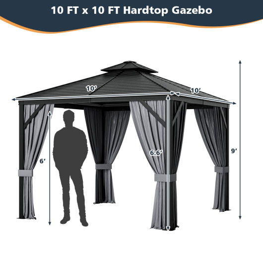 10 x 10 Feet Double-Top Hardtop Gazebo with Galvanized Steel Roof-Gray - Image 6