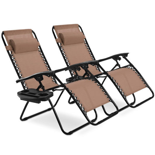 2 Pieces Folding Lounge Chair with Zero Gravity-Brown - Image 6