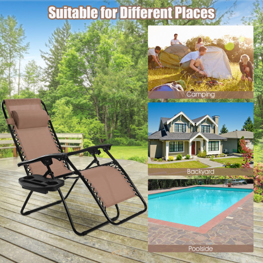 2 Pieces Folding Lounge Chair with Zero Gravity-Brown - Image 3